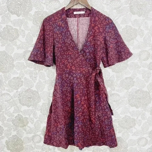 Moussy Wrap Pattern Short sleeve Ruffle Mini Shirt Dress One size/  S/M - Picture 1 of 10